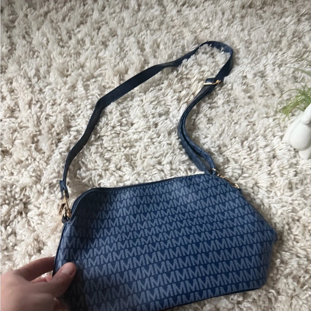 Stylish Blue Monogram women’s super cute, navy blue Crossbody Bag - Picture 2 of 5